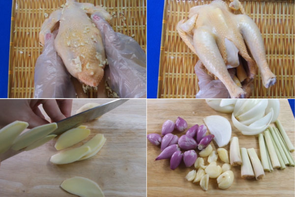 Sơ chế các nguyên liệu trước khi hấp gà