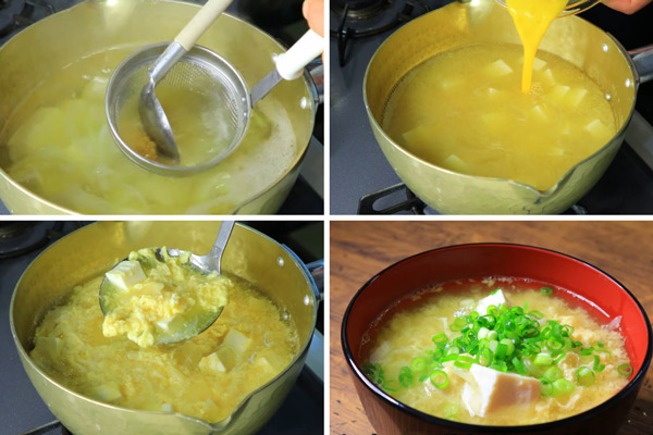 Nấu canh miso trứng 