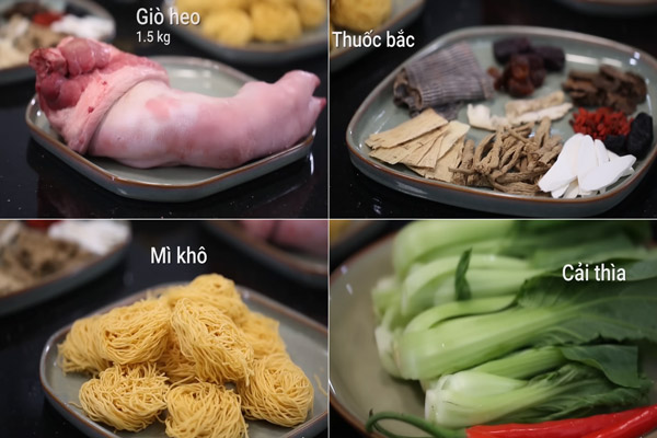 Nguyên liệu làm chân giò hầm thuốc bắc nguyên cái