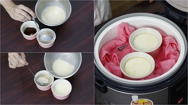 hấp bánh flan bằng nồi cơm điện