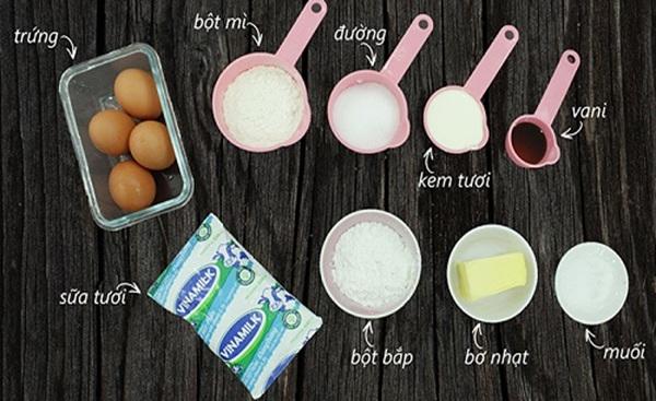 Nguyên liệu làm bánh kem bằng nồi cơm điện 