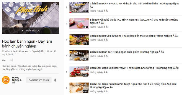 học làm bánh trên youtube