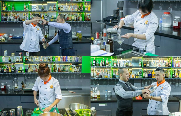 học viên lớp food stylist được làm quen với các kỹ thuật pha chế đồ uống
