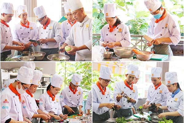 học viên thực hành sơ chế nguyên liệu