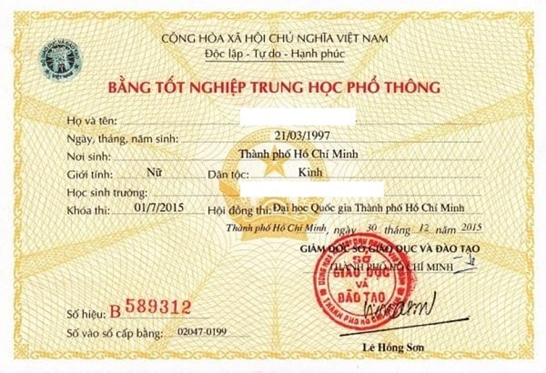 bằng tốt nghiệp cấp 3