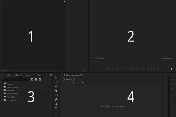 Giao diện làm việc của Adobe Premiere Pro CC 2018