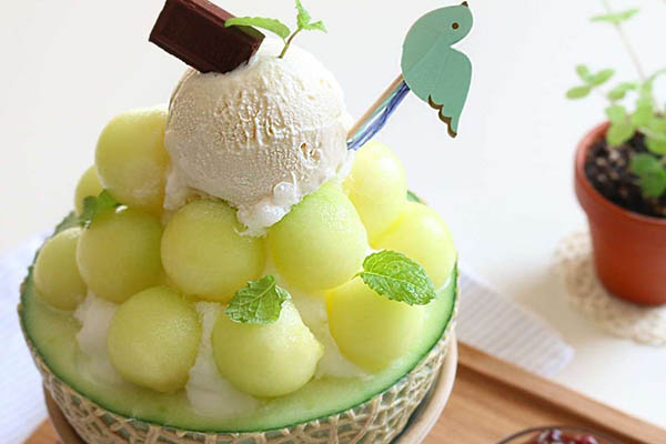 thành phẩm bingsu dưa lưới 