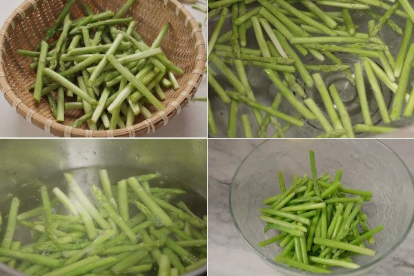 Làm sạch măng, chần sơ măng với nước sôi