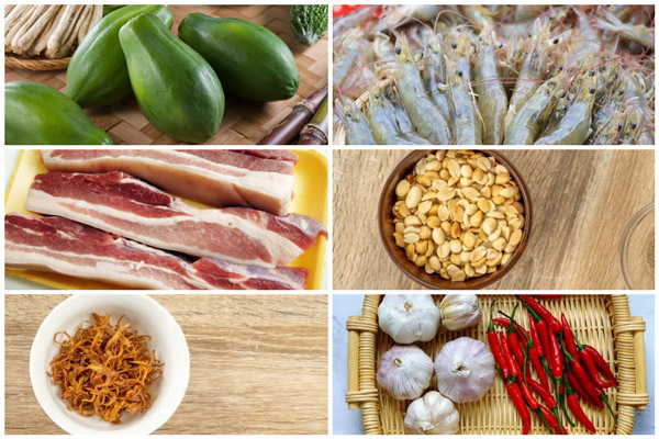 Nguyên liệu chính làm gỏi đu đủ tôm thịt