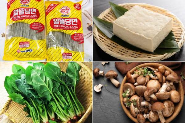 Nguyên liệu để làm miến trộn chay kiểu Hàn Quốc