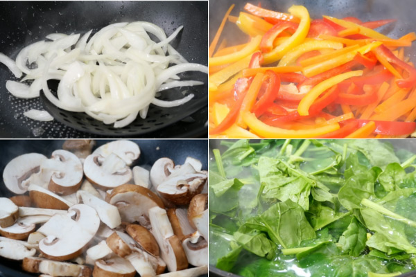 xào sơ hành tây ớt chuông và cà rốt