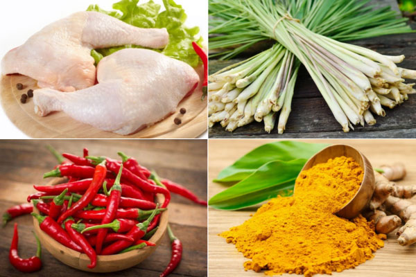 Nguyên liệu làm món gà kho sả ớt kiểu miền Nam