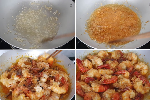 Phi phần gạch tôm với tỏi trước để tôm kho lên màu đẹp