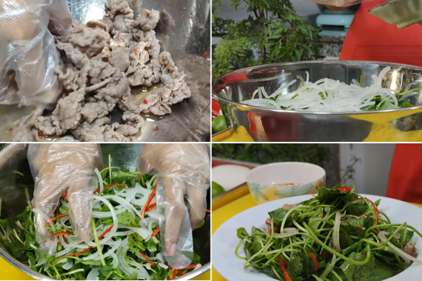 Trộn thịt với nước xốt