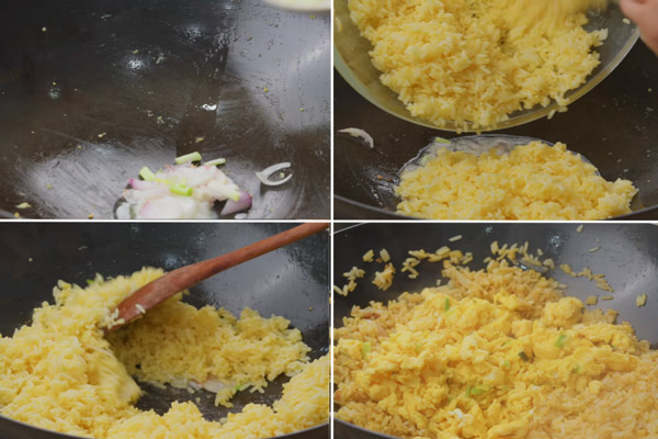 Rang cơm với hành tím phi