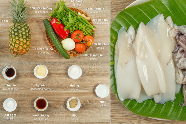 Nguyên liệu để làm món mực xào chua ngọt