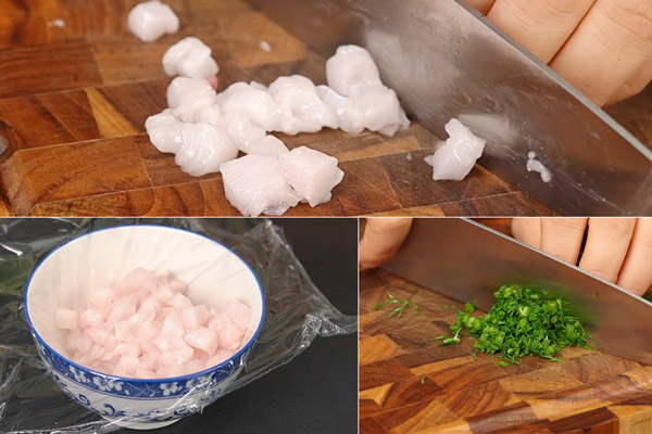 Sơ chế mỡ heo và rau thì là