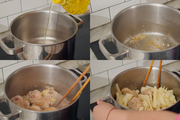 Xào săn giò heo cùng măng