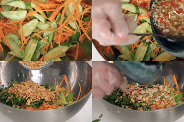 Rắc thêm lạc rang và rau thơm lên trên
