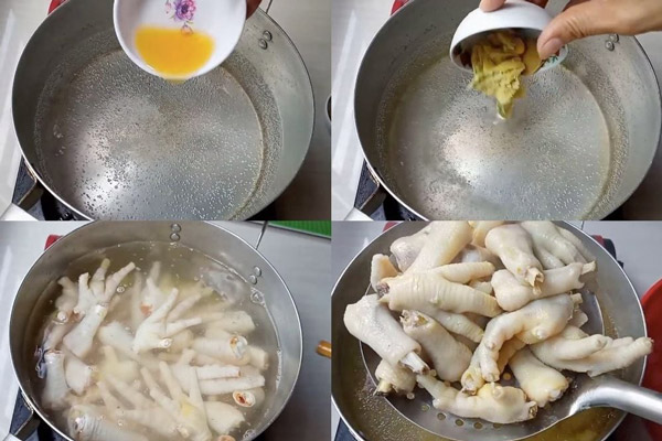 Luộc chân gà vời gừng và rượu trắng